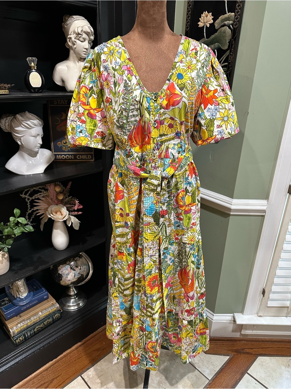 Marie Oliver Barby Abstract Multicolor Linen Silk Viscose Seersucker Dress